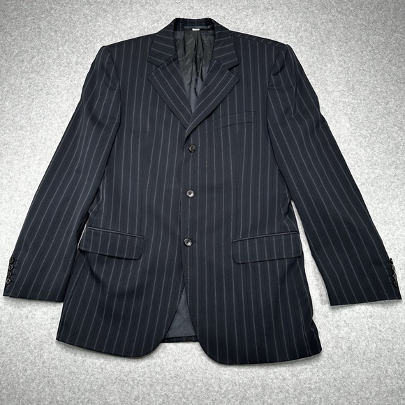 HUGO‎ BOSS Mens Suit Navy Blue Stretch Pinstripe Sport Coat Blazer Jacket SZ 43R - Picture 1 of 14